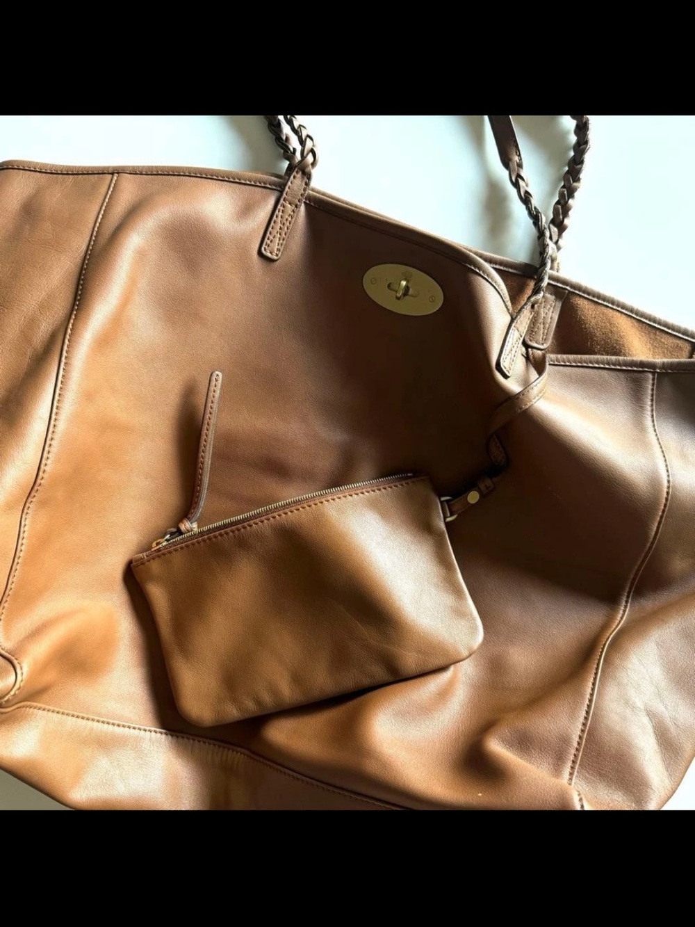 Mulberry Large Tan Leather Tote with Zip Pouch
